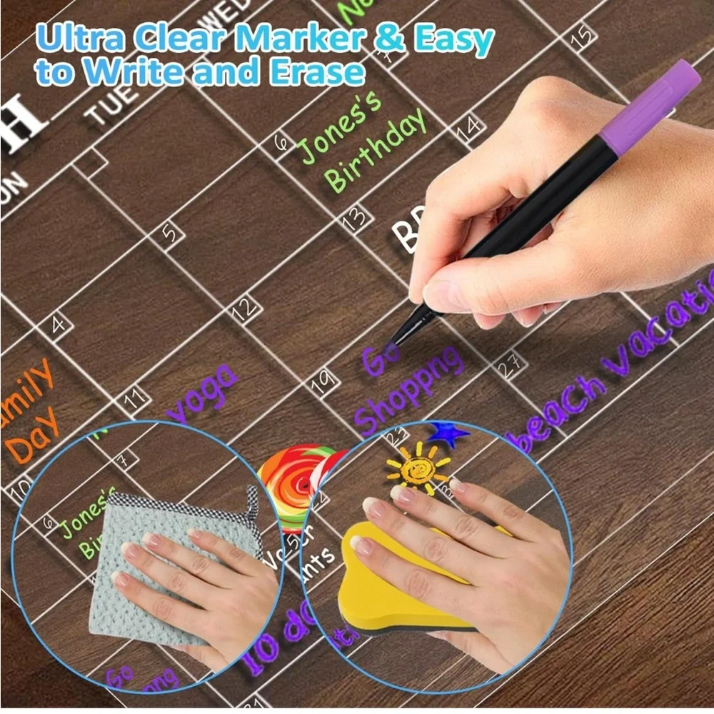 NEW! 2- Pack Dry Erase Acrylic Magnetic Fridge Calendars Monthly Weekly Reusable